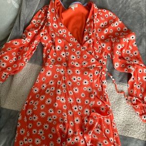 orange floral wrap dress